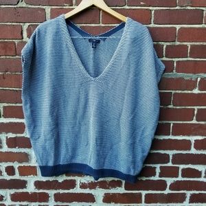 Gap Popover V-Neck Knit Poncho Sweater Blue White
